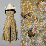 1940s Halter Dress with Abstract Gold Silkscreen Print