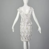 XS 1960s White Two Piece Beaded Dress Set