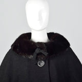 1950s Black Wool Coat with Mink Collar