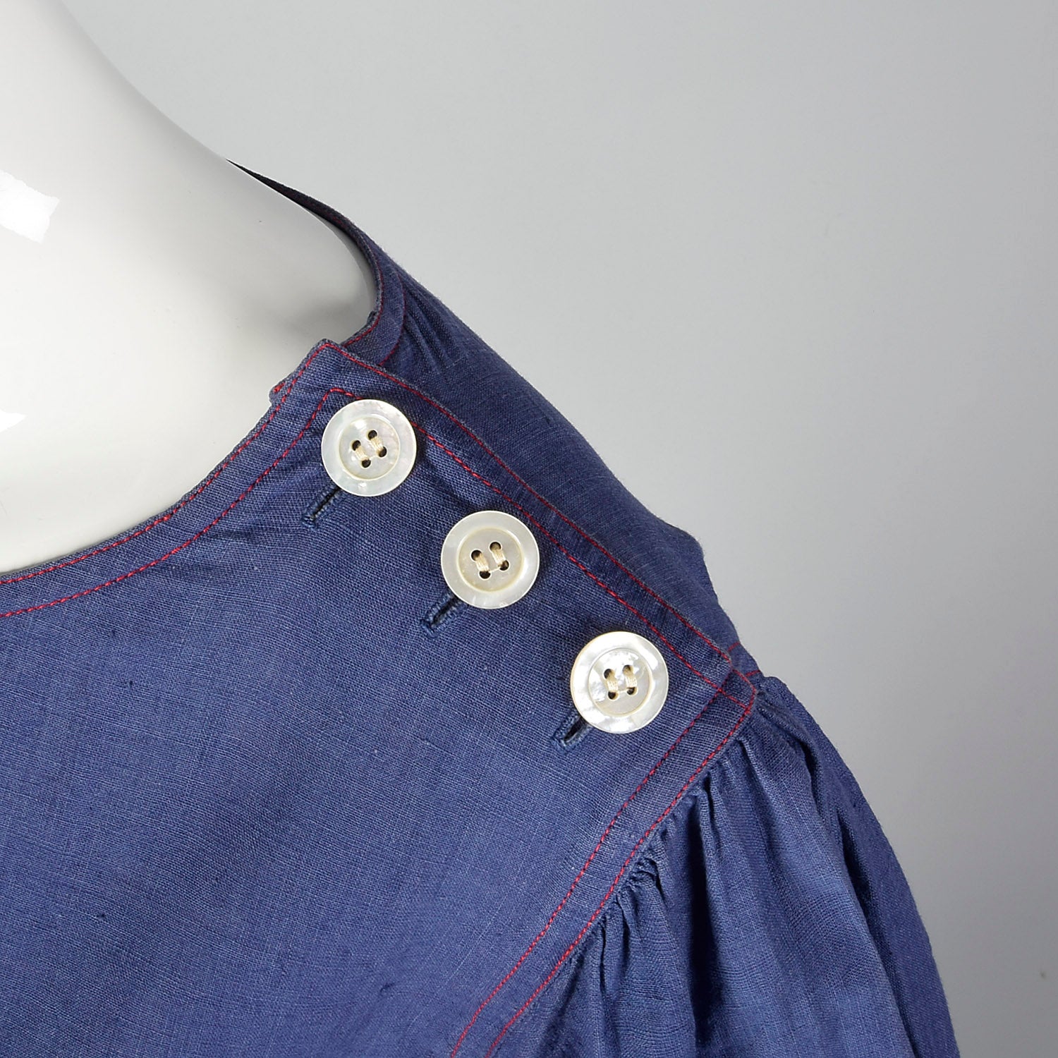 1970s Yves Saint Laurent Rive Gauche Loose Chambray Dress with Red Topstitch