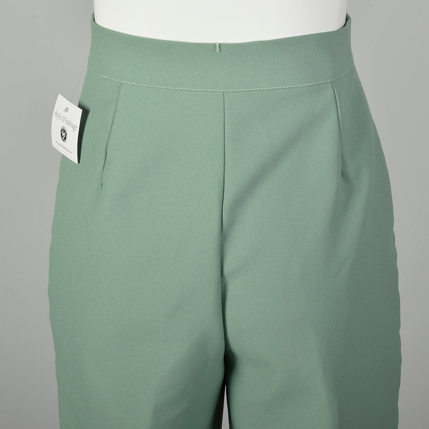 Small 1970s Mint Green Pants Boho Wide Leg High Rise Polyester Bell Bottoms