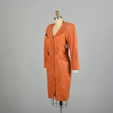LG 1980s Thierry Mugler Leather Hourglass Suede Dress Orange Snap Front Knee Length Sexy Fitted Dress