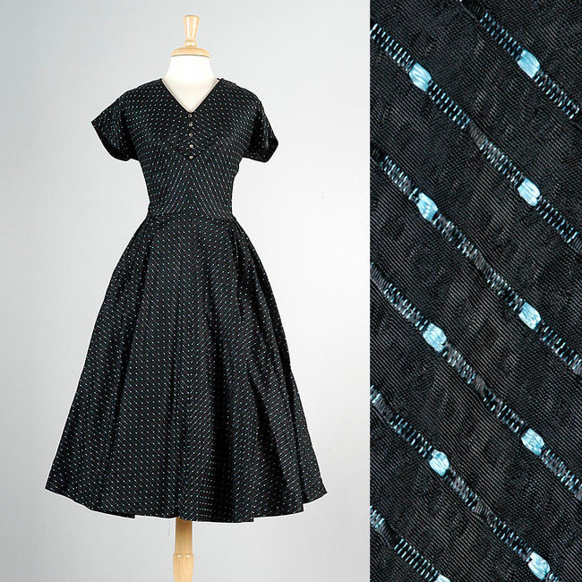1950s Black Fit and Flare Party Dress