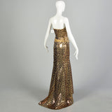 Medium 2000s Strapless Sequin Gown Leopard Evening Dress Goddess Formal Puddle Train