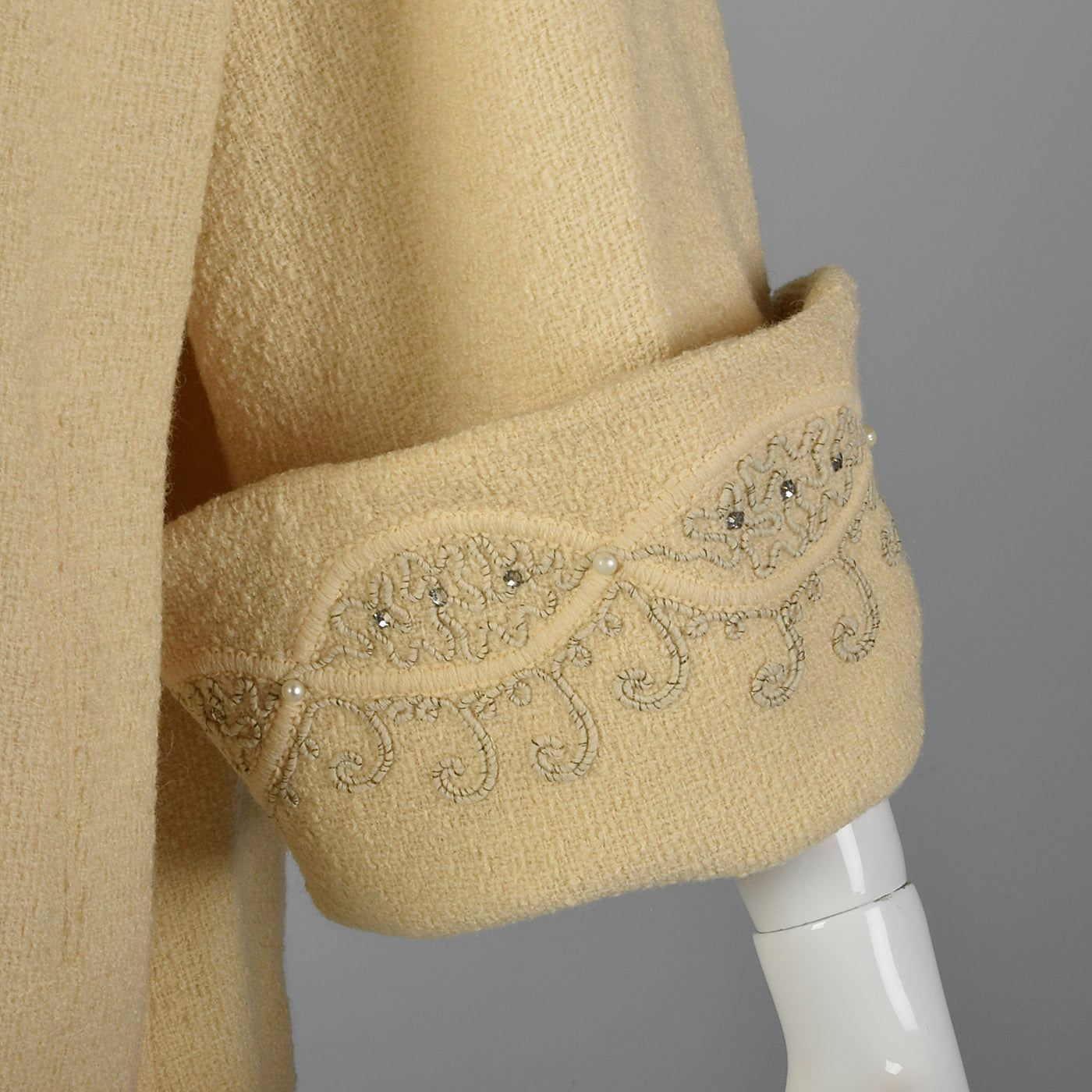 1950s Cream Wool Swing Coat with Extra Wide Cuffs