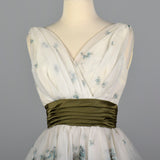 1950s Blue Floral Border Print Dress with Bubble Hem