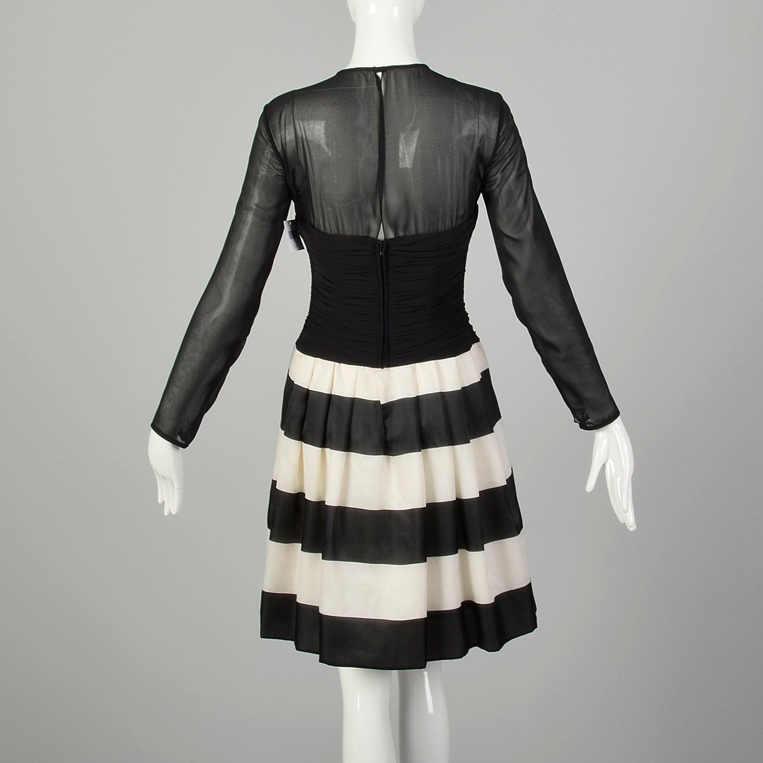 XS 2000s Dress Black Sheer White Stripe Long Sleeve Cocktail Party Style & Salvage XS 2000s Dress Black Sheer White Stripe Long Sleeve Cocktail Party Style & Salvage