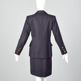 1990s Yves Saint Laurent Navy Blue Wool Striped Skirt Suit