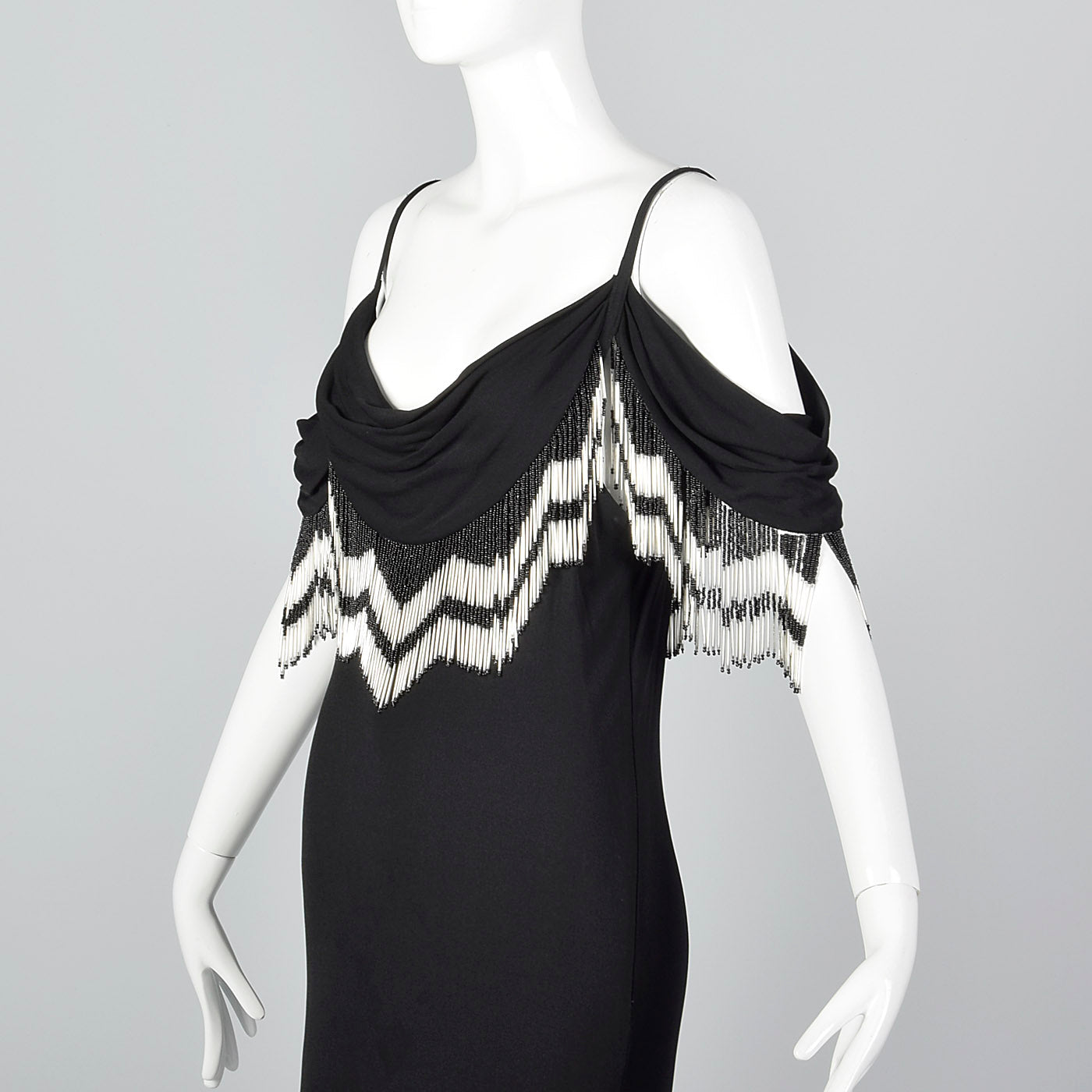 1990s Off the Shoulder Beaded Dress