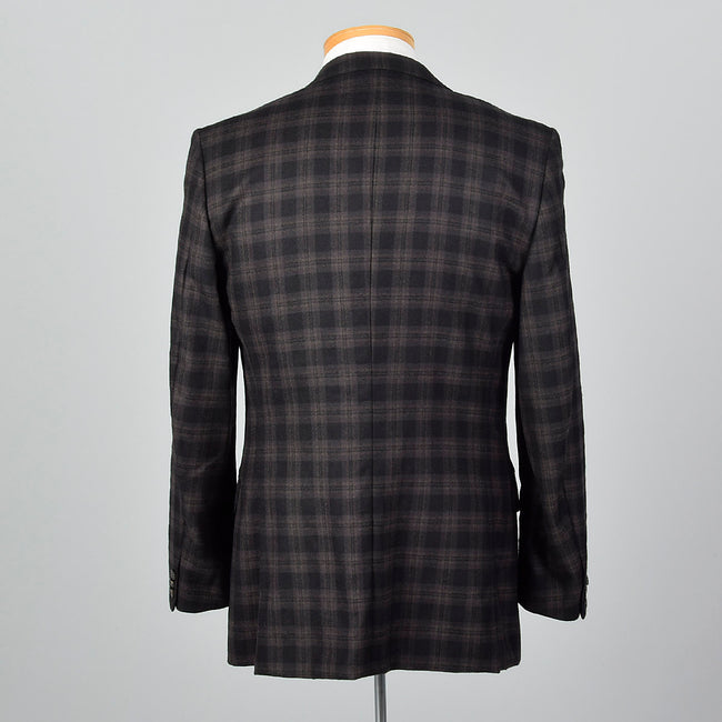 2000s Zegna Z Charcoal and Black Plaid Jacket