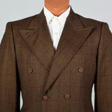 1970s Mens Brown Wool Windowpane Suit
