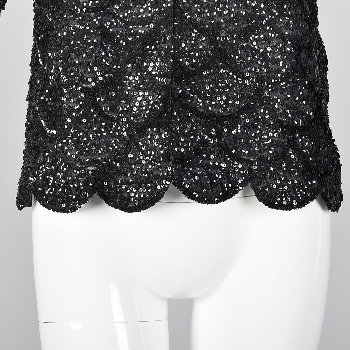 1960s Black Sequin Top with Scalloped Hem