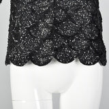 1960s Black Sequin Top with Scalloped Hem