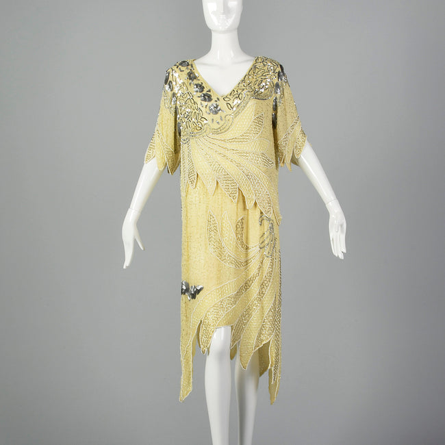 Large 1980s Beaded Two Piece Flapper Style Dress