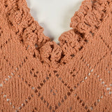 Medium 1970s Long Sleeve Peach  Knit Dress Scalloped Hem Ruffled Collar Cuffs