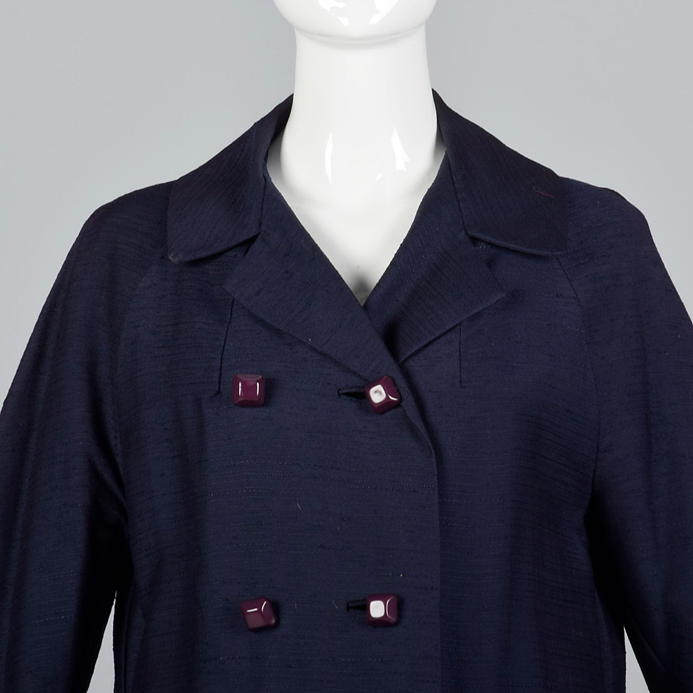 1960s Navy Blue Coat with Ribbon Stripe Taffeta Lining