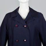 1960s Navy Blue Coat with Ribbon Stripe Taffeta Lining