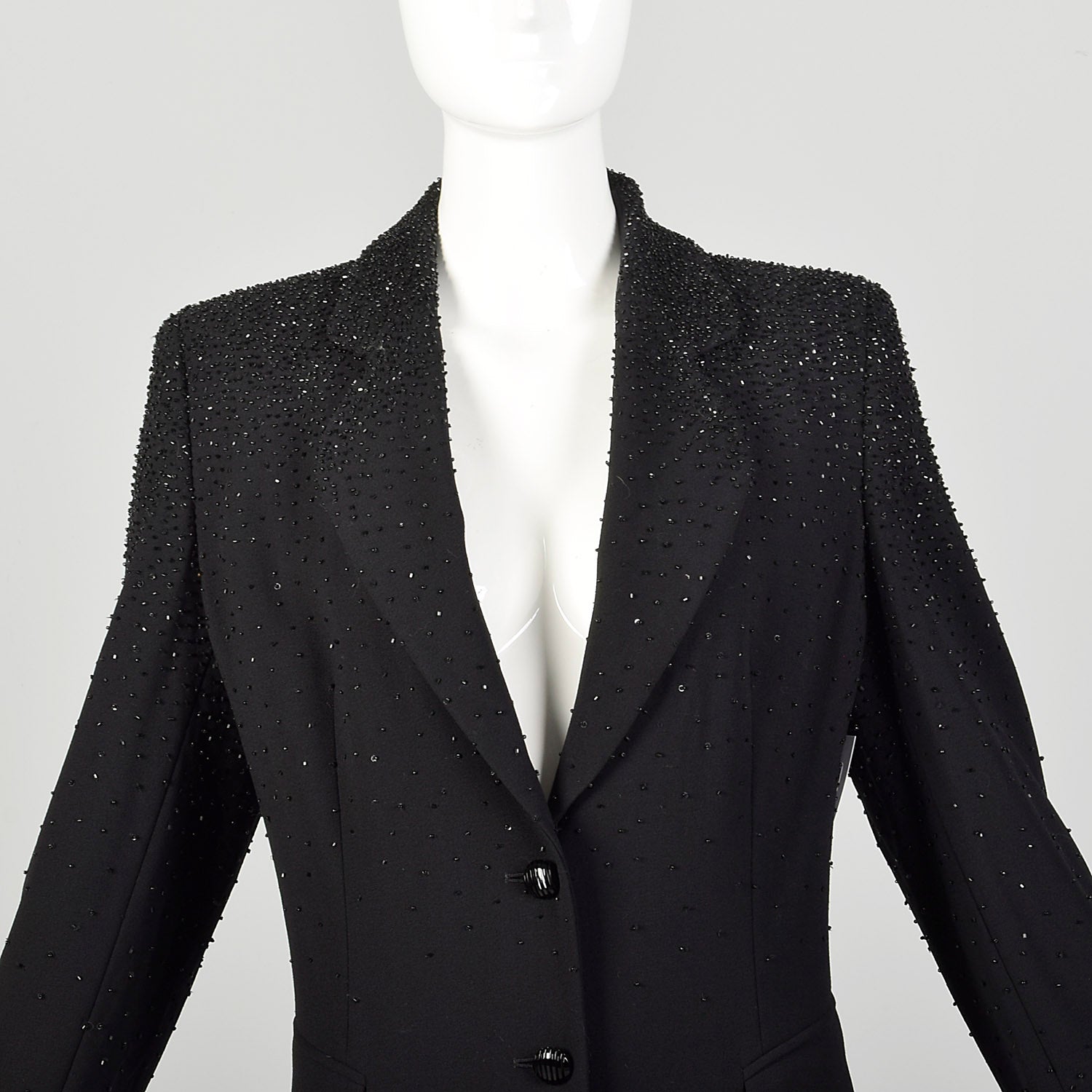 Large 1990s Escada Suit Coat Black Evening Beaded Cocktail Blazer