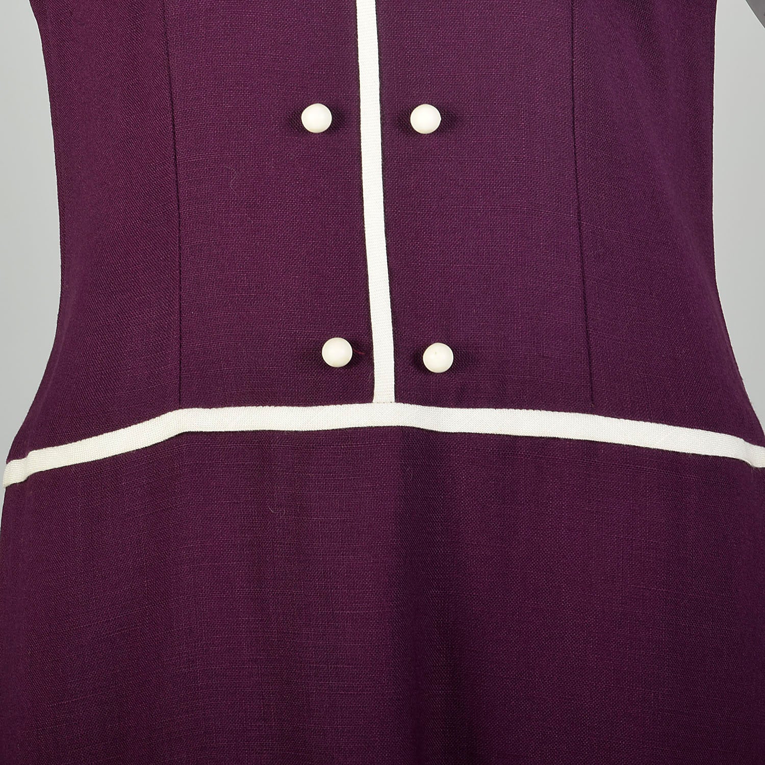 1960s Plum Purple Mod Shift Dress Short Sleeve Summer GoGo