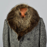 1970s Mens Wool Tweed Coat with Raccoon Fur Collar