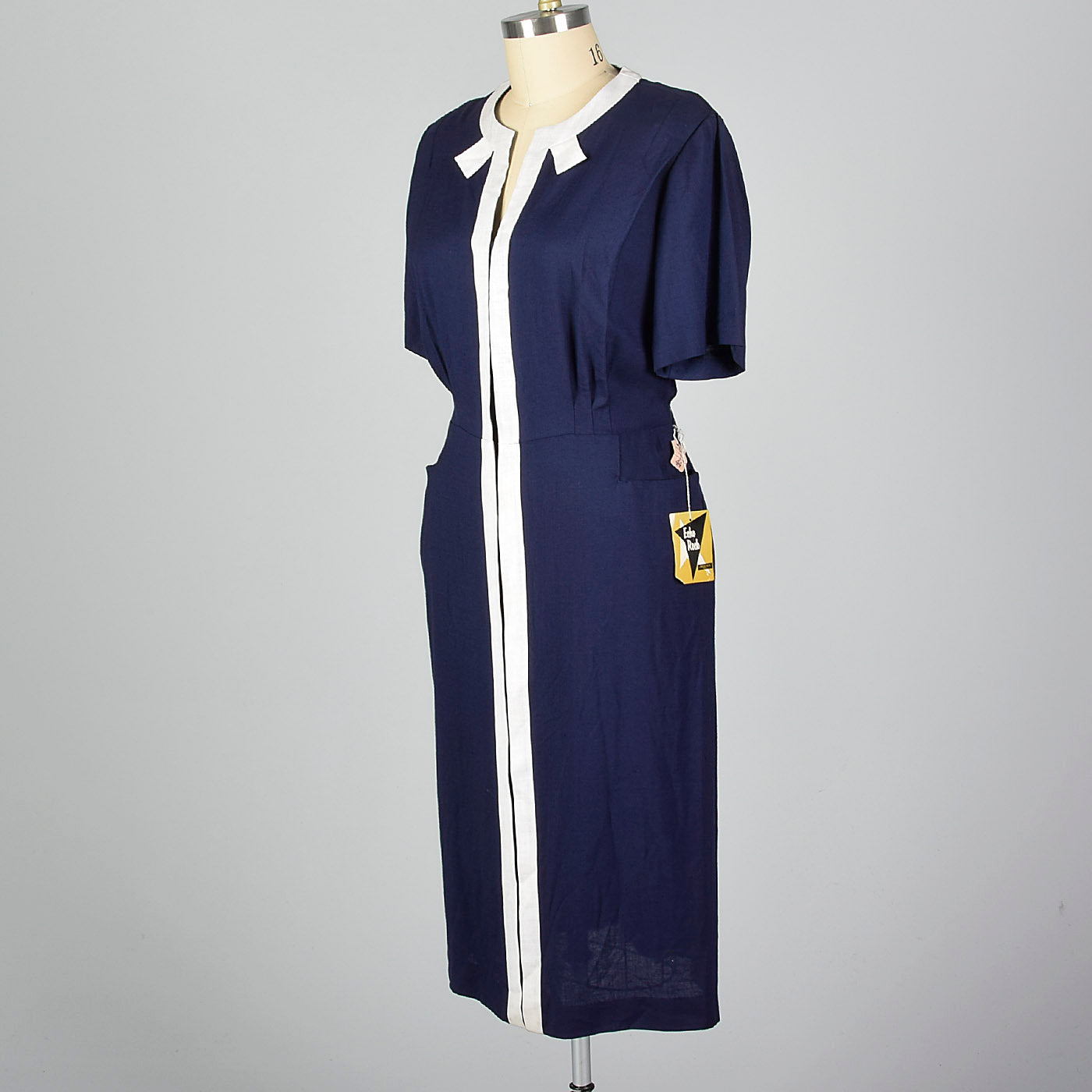 1950s Deadstock Navy Dress with White Trim