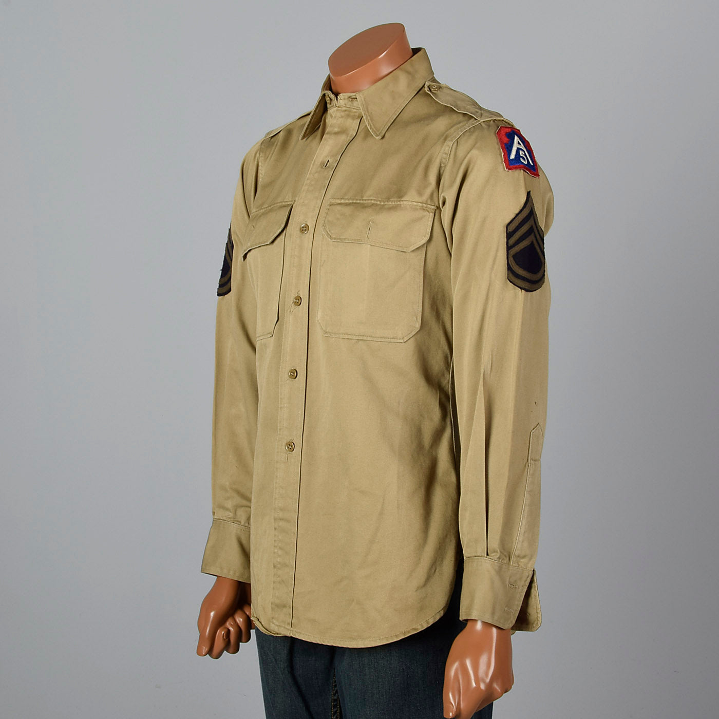 1940s Cotton US Military Shirt with Patches