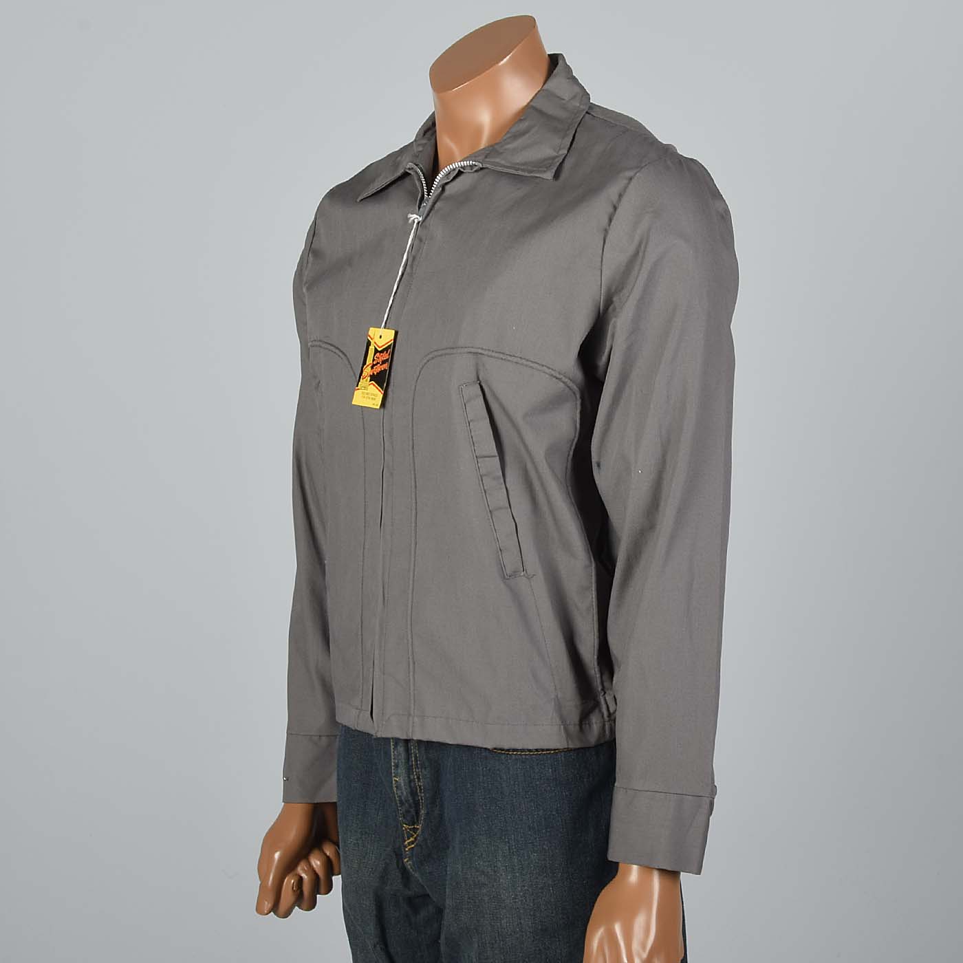 Medium 1950s Deadstock Gray Lightweight Jacket with Adjustable Cuffs