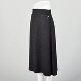 Small 1960s Mod Gray Wool Midi Skirt High Waist A Line Topstitch with Pockets