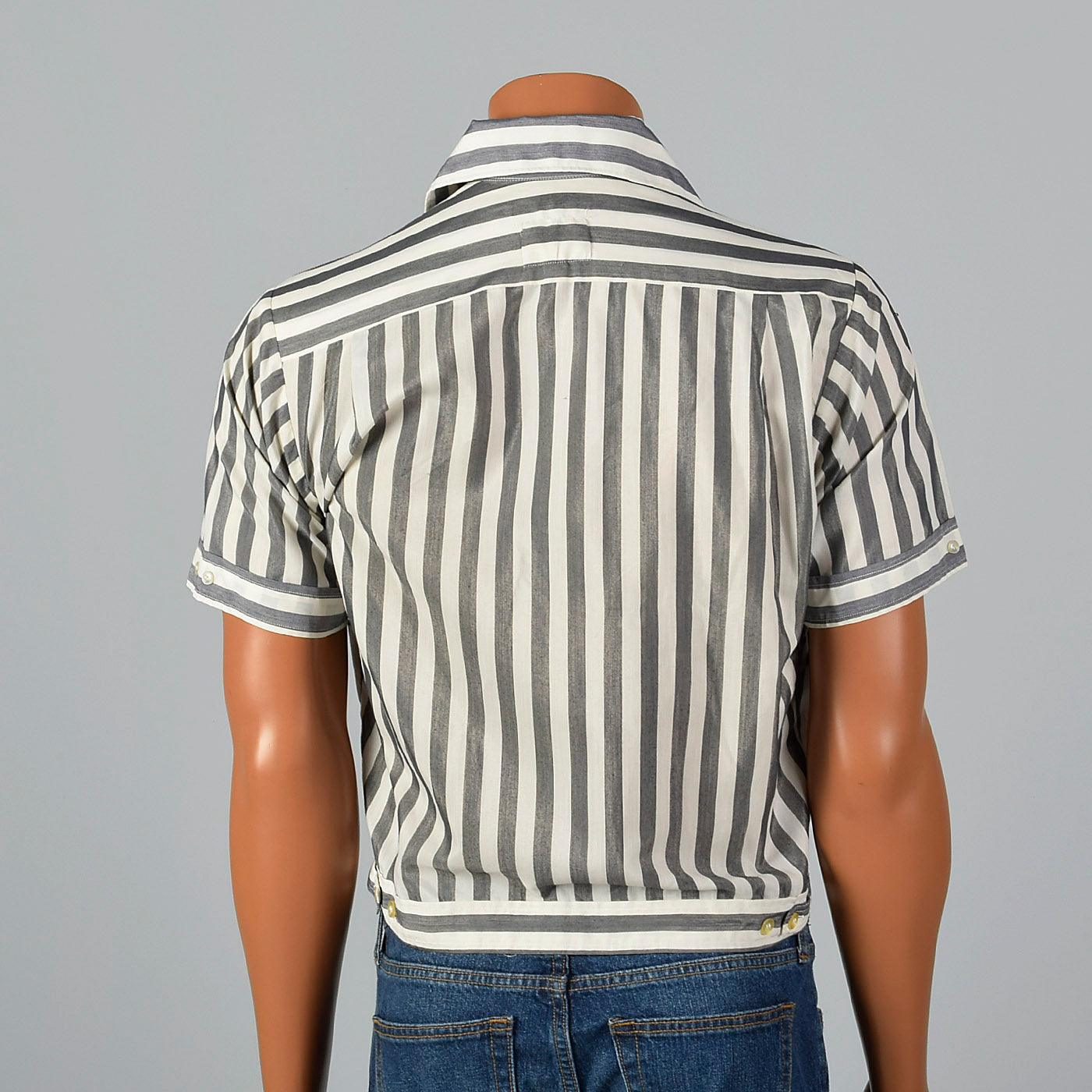 1950s Grey and White Striped Cropped Shirt