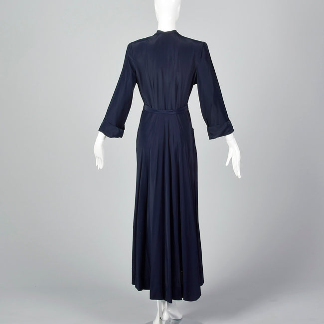 1950s Navy Rayon Dressing Gown