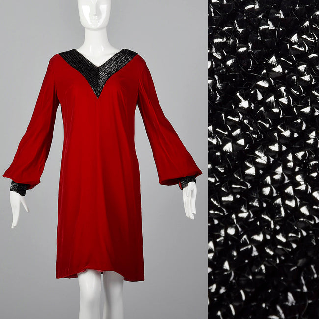 1960s Red Velvet Dress with Poet Sleeves