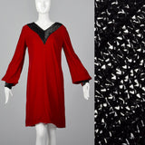 1960s Red Velvet Dress with Poet Sleeves