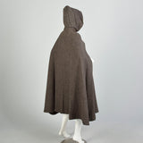 OSFM 1970s Cape Brown Hooded Tweed Wool Vintage Winter Outerwear