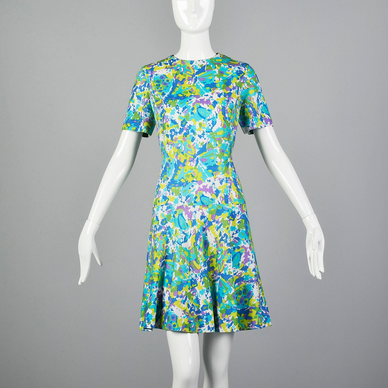 1960s Floral Day Dress with Dropped Waist