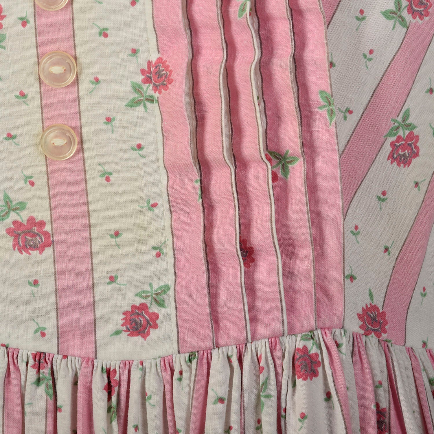 Medium 1950s Pink Floral Stripe Dress Sleeveless Casual Summer Fit and Flare Day Dress