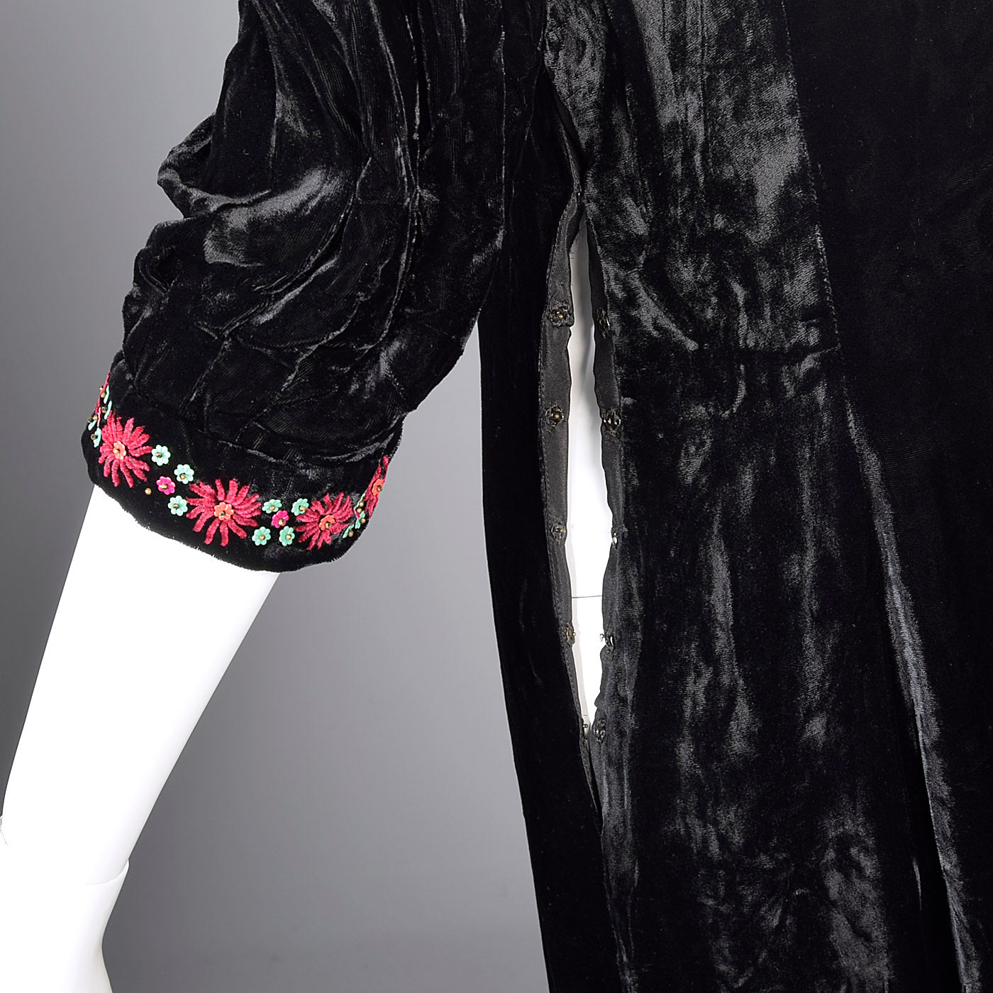 1930s Velvet Dress with Beading and Embroidery Trim