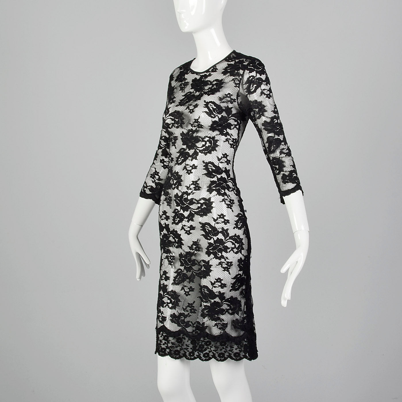 1990s Black Stretch Dress in Sexy Sheer Lace