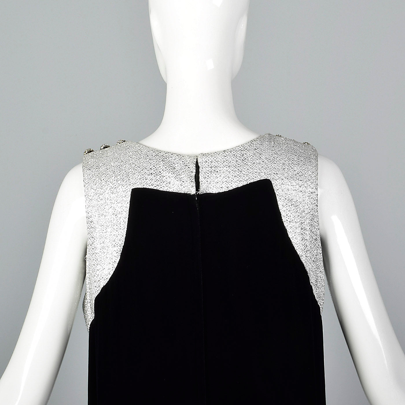 1960s Marshall Field & Co. Black Velvet Dress with Silver Trim