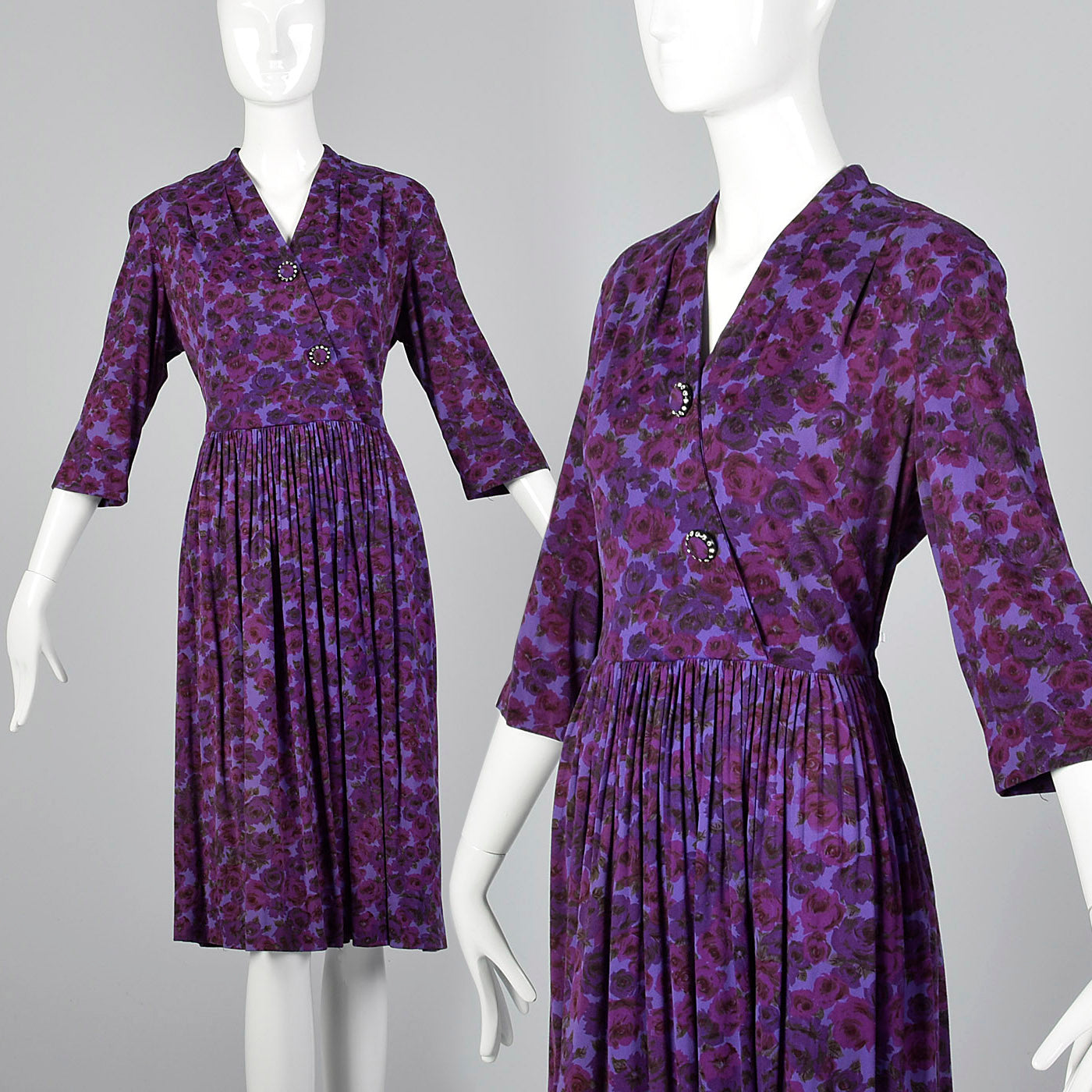 1960s Purple Floral Print Dress