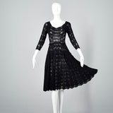 1950s Sexy Black Crochet Cocktail Dress with Full Skirt