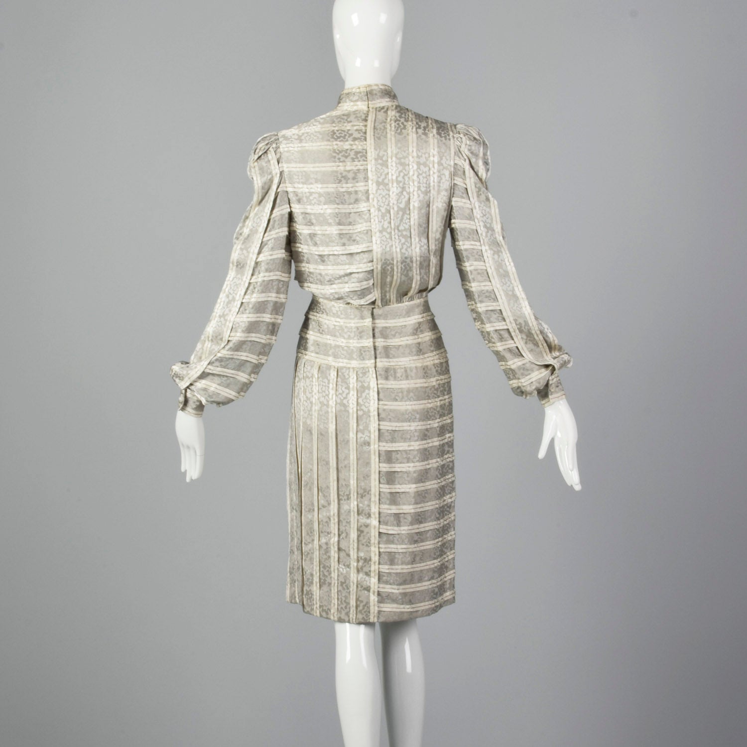 Small Galanos 1970s Striped Geometric Silk Dress