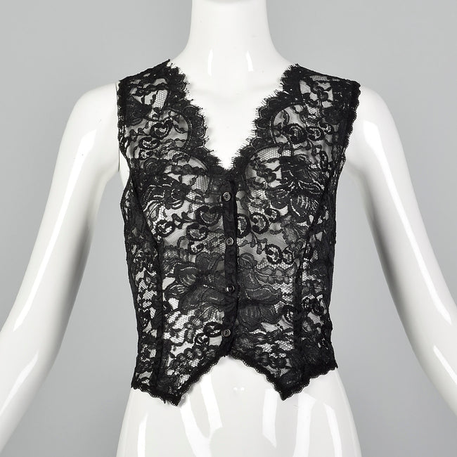 1970s Black Lace Vest