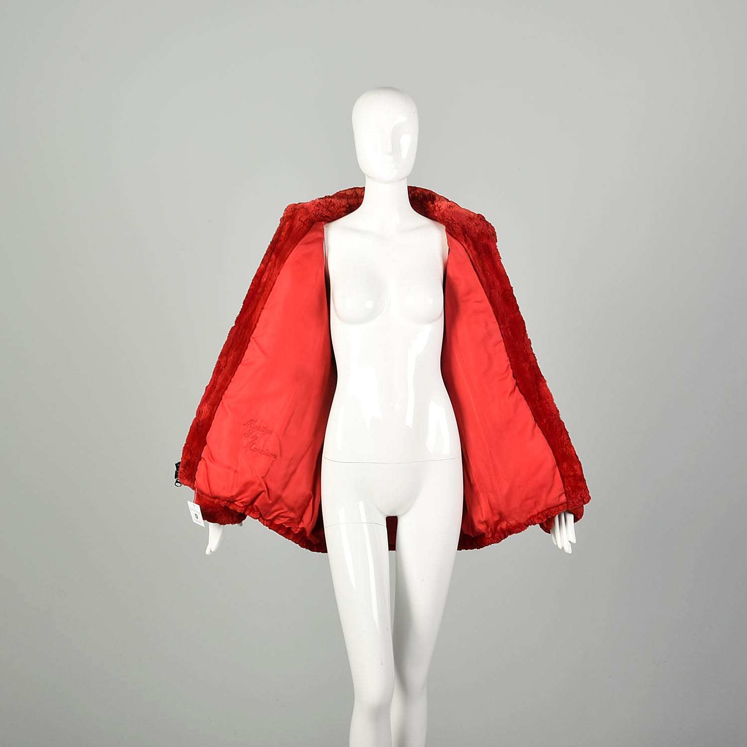 Large 1980s Sheared Bomber Jacket Cozy Winter Coat Red Zip Front Oversized