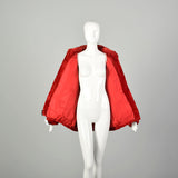 Large 1980s Sheared Bomber Jacket Cozy Winter Coat Red Zip Front Oversized
