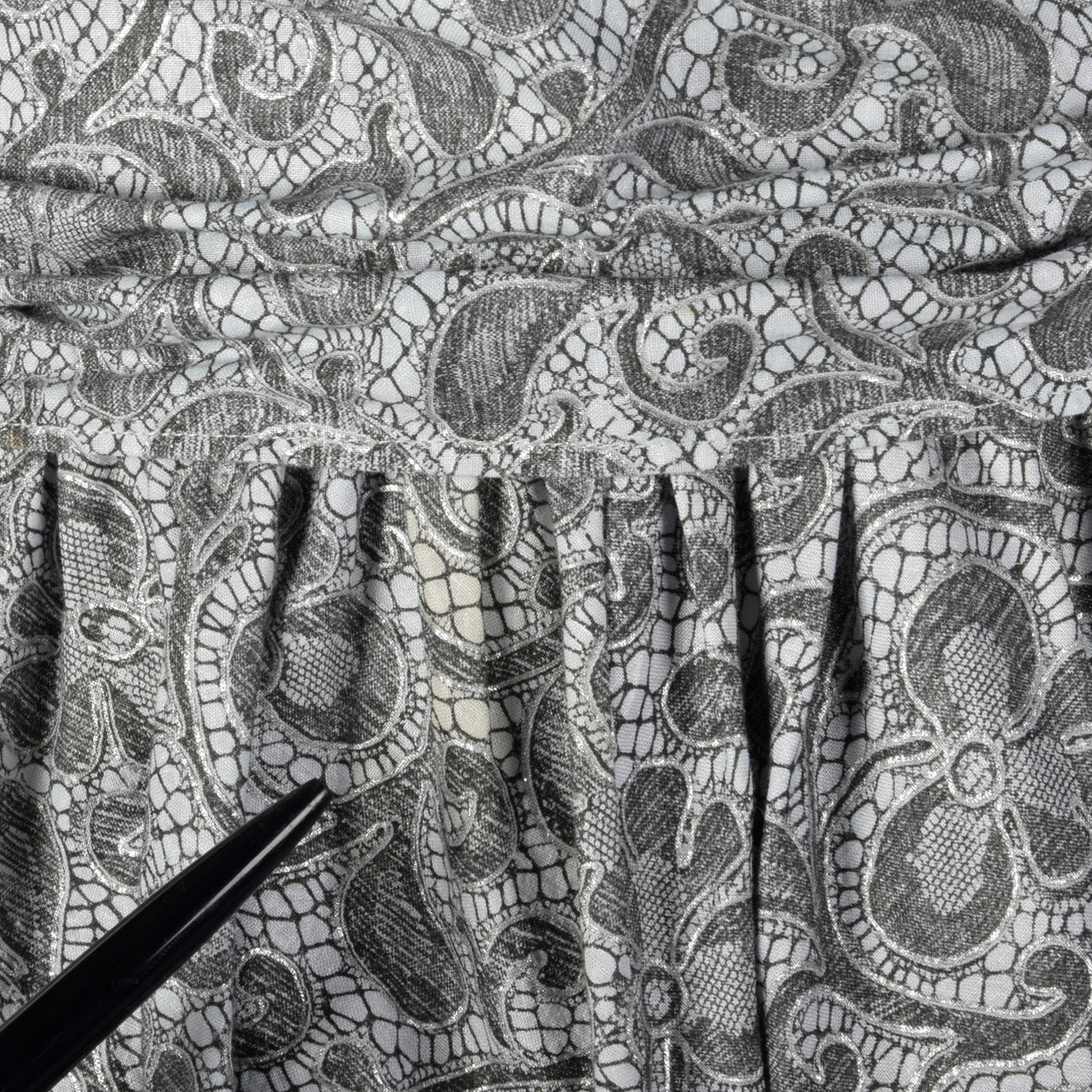 1950s Gray Cotton Lace Print Dress