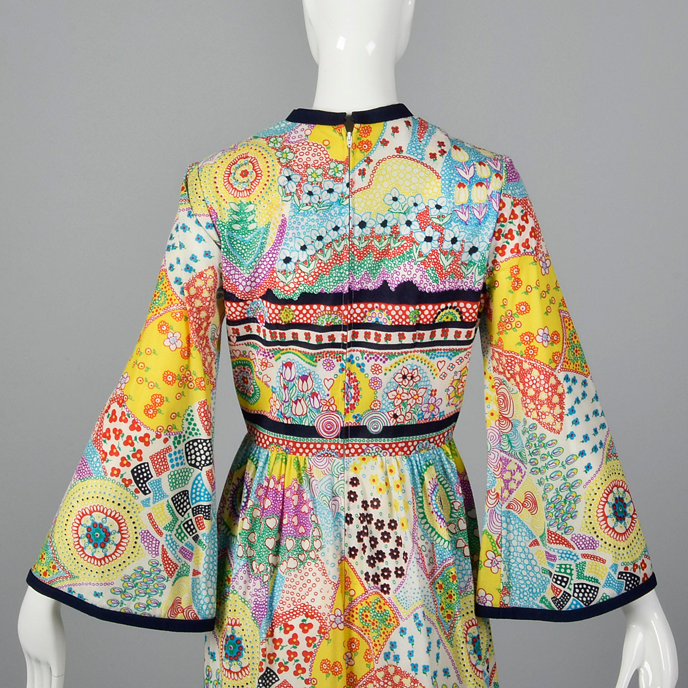 1970s Psychedelic Print Maxi Dress with Bell Sleeves