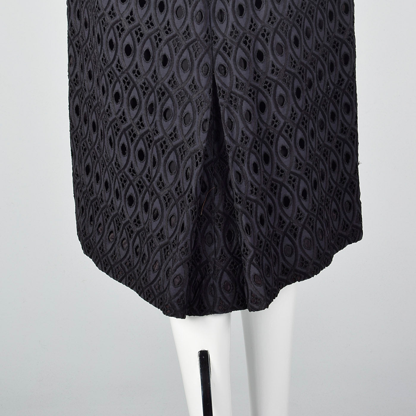 1950s Navy and Black Eyelet Dress with Drop Waist Illusion
