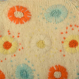 Small 1960s Boho Cardigan Cream Sweater with Multi-Color Floral Embroidery