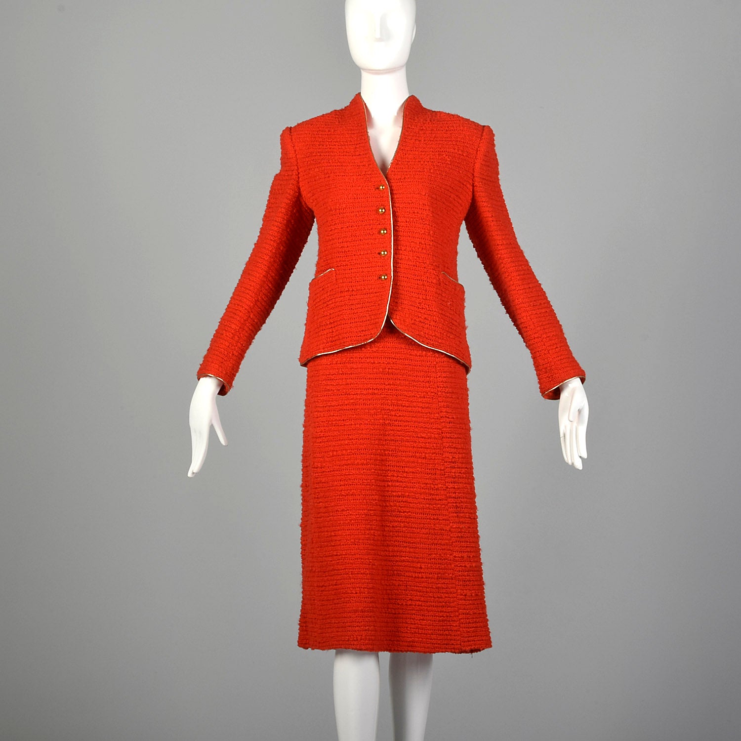 Medium Beni Salvadori Sara Fredericks 1970s Red Open Knit Skirt Suit