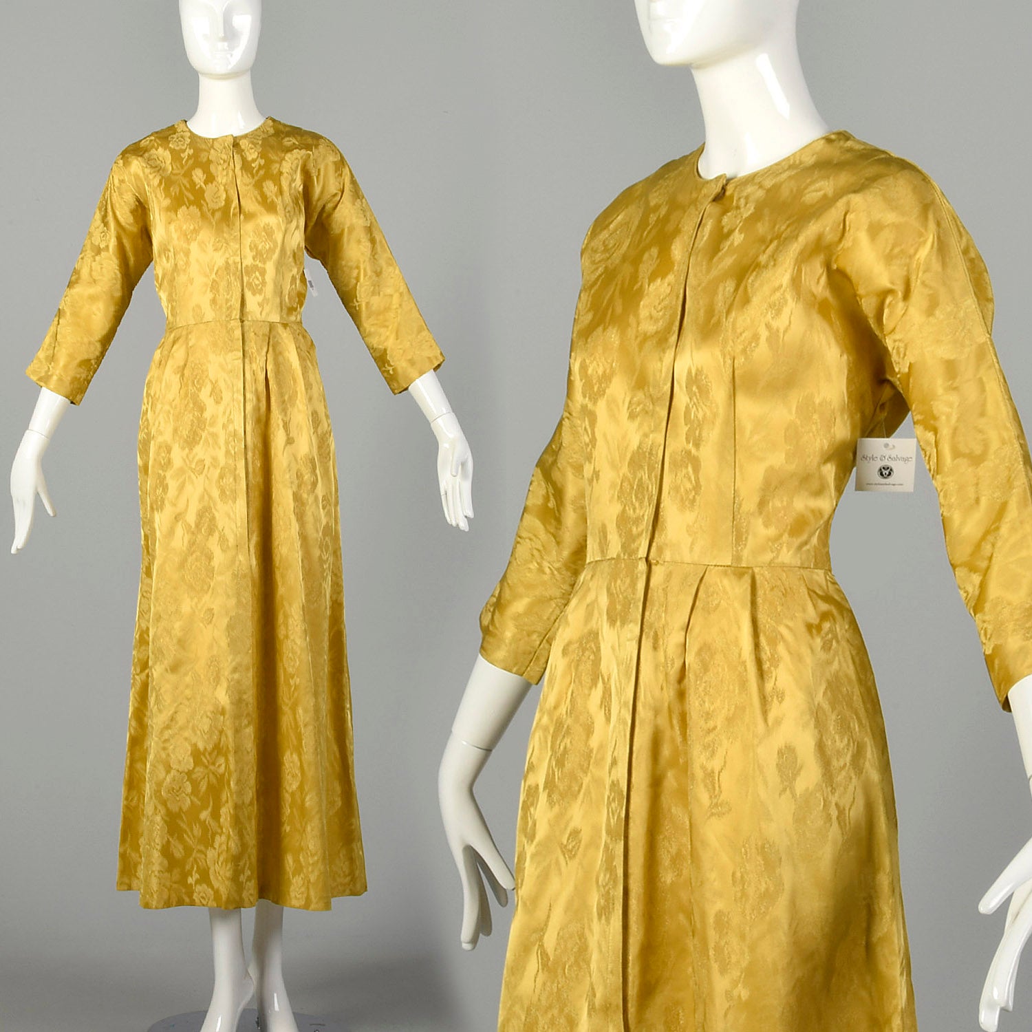 Medium 1960s Dress Gold Weave Brocade Maxi Casual Gown